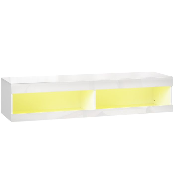 Meuble TV mural - Éclairage LED RGB 16 couleurs - Dimensions 140x40x30 cm - Blanc brillant