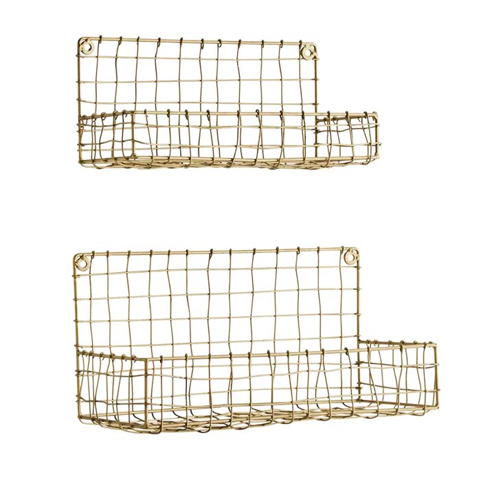 Lot de 2 étagères murales métal filaire MADAM STOLTZ Doré 30x15x15 cm