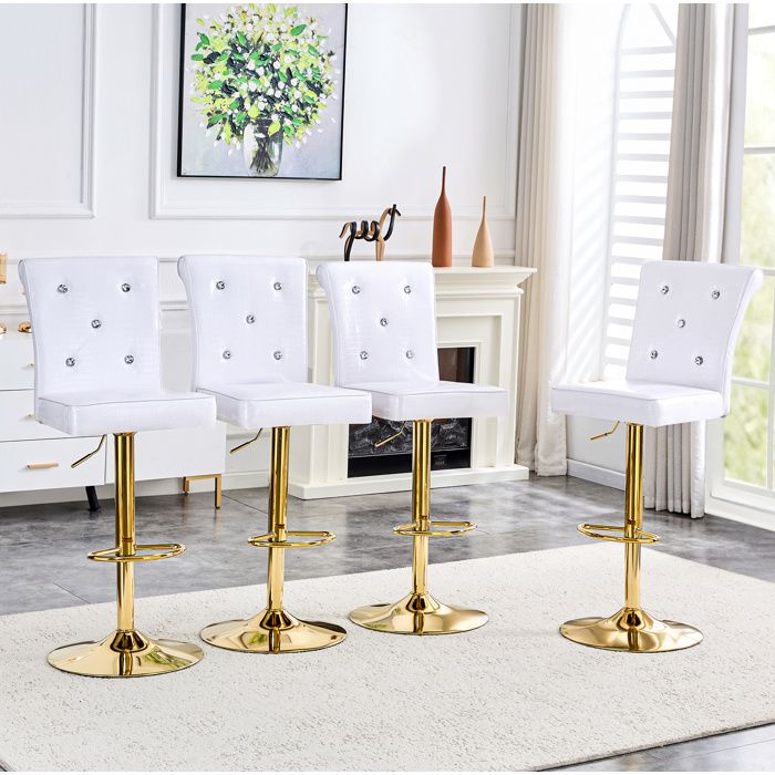 SENVIRO Lot de 4 tabourets de bar réglables en hauteur blanc PVC dossier haut base dorée style vintage