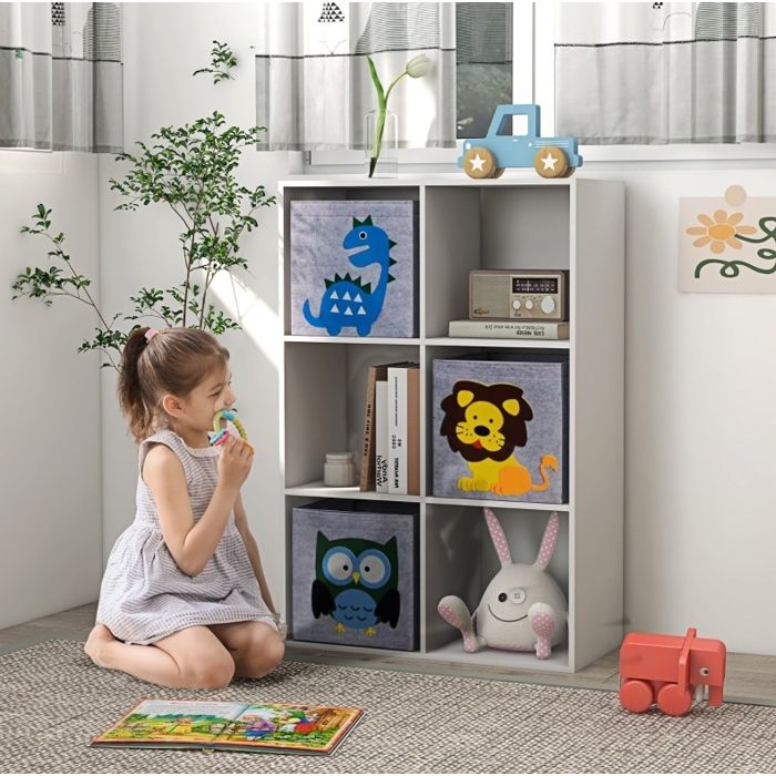 ULEVR bibliothèque enfant en bois blanc et gris meuble de rangement avec 6 compartiments et 3 bacs 61 8 x 29 9 x 91 5 cm