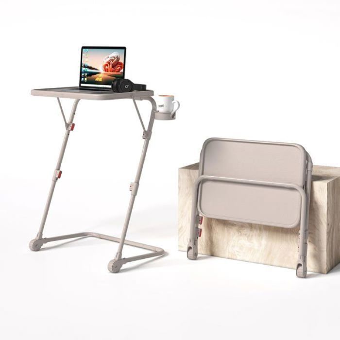 Bureau pliant hauteur réglable - plateau inclinable 54 x 38 x 71 5 cm sans assemblage polypropylène beige plateau 48 x 35 cm