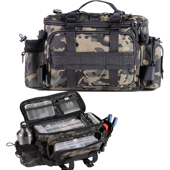 Sac de Peche Stockage de Matériel de Pêche à la Carpe à épaule Unique Grande capacité pour Matériel de Pêche et (Camouflage Noir)