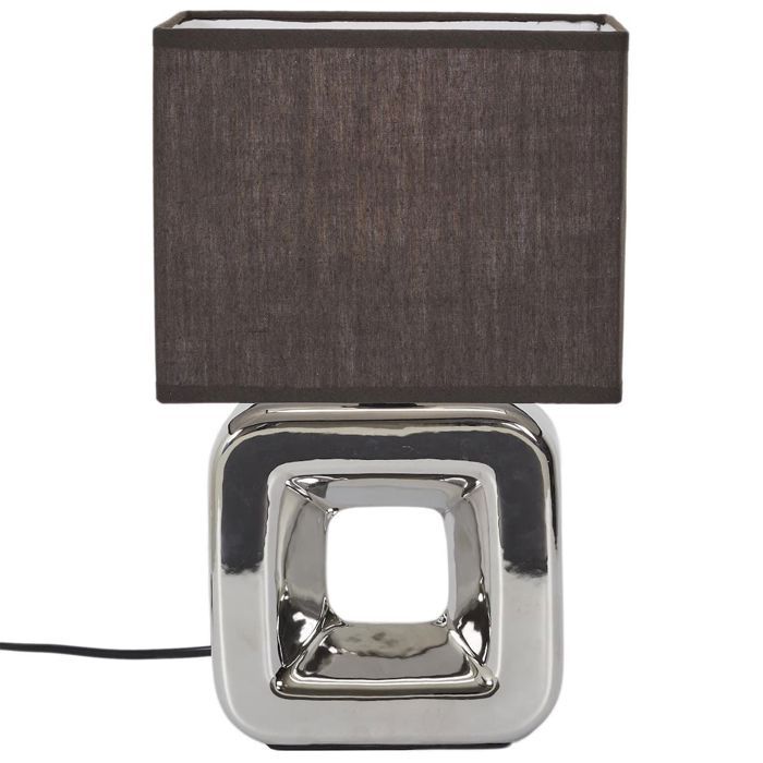Lampe à poser carrée porcelaine argentée finition chromée (H32 5cm)
