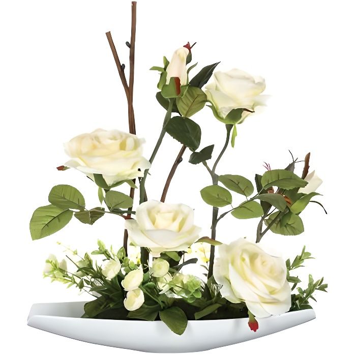 36,5 cm Composition de fleurs artificielles Roses H Coupelle c/éramique