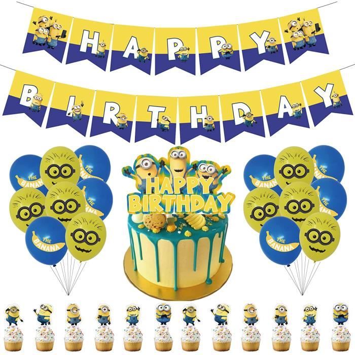 Smileh Decoration De Fete Anniversaire Minions Ballons Banniere Joyeux Anniversaire Deco Topper De Gateau Pour Enfants Minions Decor Cdiscount Maison