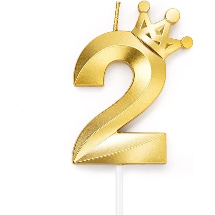 Bougie Chiffre 2 Dorée à Paillettes | Pour Gâteau D'Anniversaire | Enfant Ou Adulte - Célébrez Les 2 Ans Ou 21 Ans !