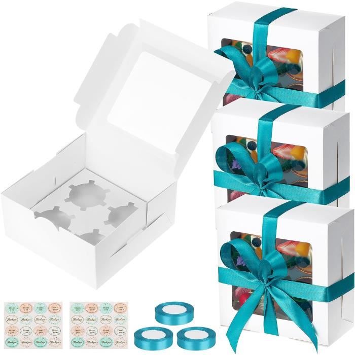 Coolty 20 Boîtes à Cupcakes 4 Trous Avec Fenêtre Et Insert - Emballage Cadeau Marron Pour Muffins, Petits Gâteaux Et Desserts