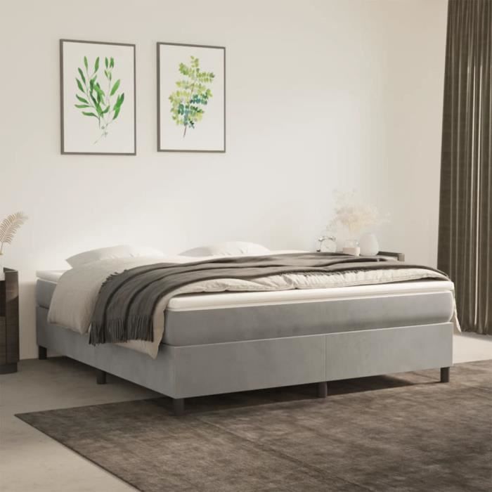 Lit 180 x 200 cm Sommier à ressorts Gris clair Velours152