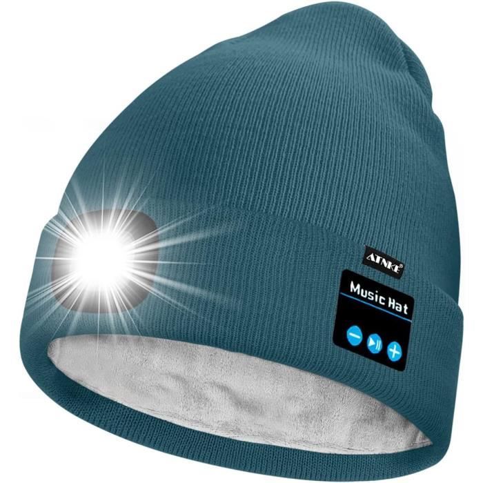 Bonnet LED Bluetooth Avec Lampe Frontale - Polaire Doublé - USB Rechargeable - Taille Unique - Cadeau Hiver
