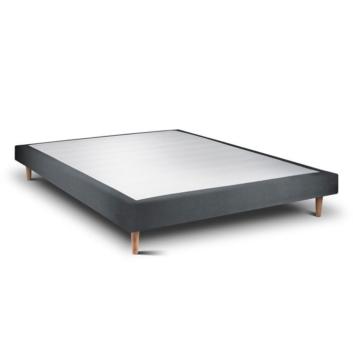 Sommier Tapissier Velours Gris anthracite 150x200 H29cm Sommeil de plomb - Sommier en bois massif avec Pieds bois cones 15 cm