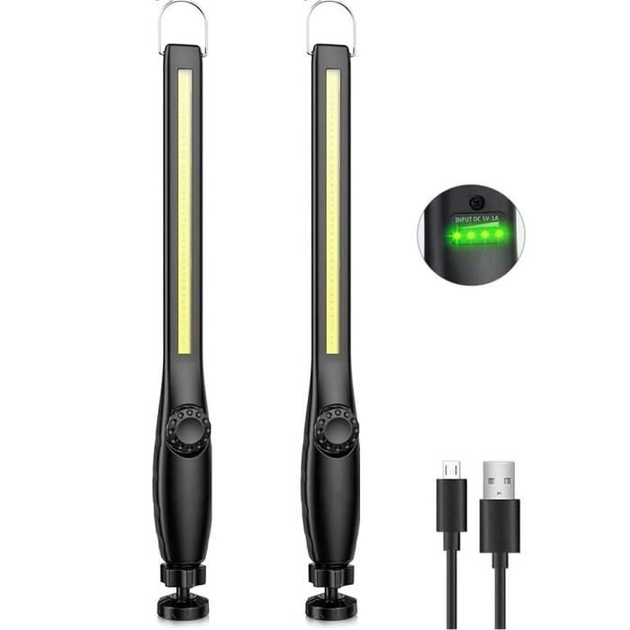 Lampe COB LED Rechargeable – Avec Aimant, Crochet, 2 Niveaux De Lumière, Pour Bricolage, Camping, Urgence