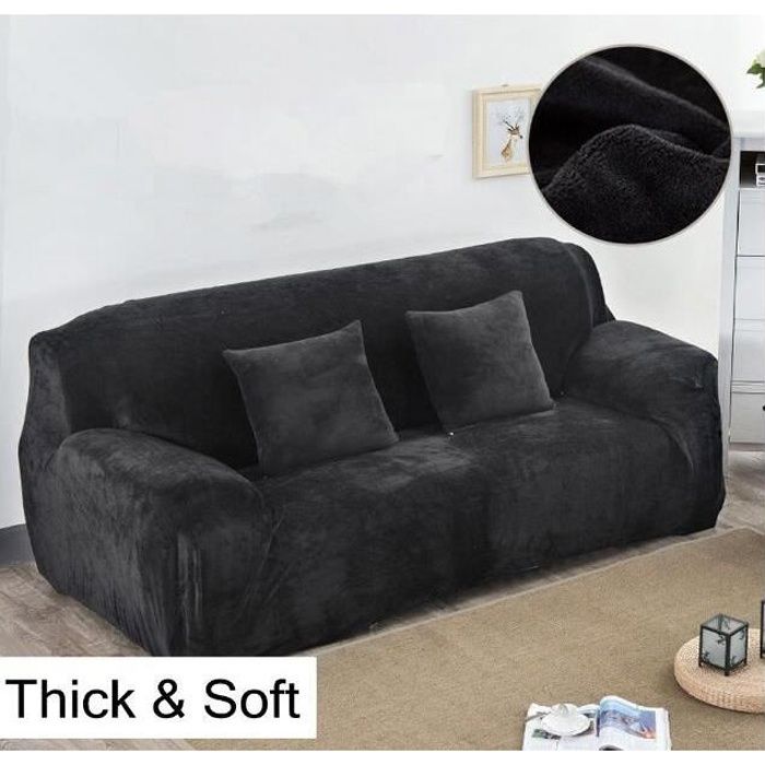 Housse de Canapé Velours 4 Places 235-300cm Élastique Spandex Revêtement