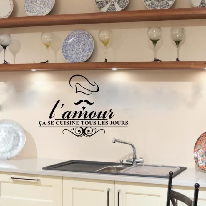 Stickers Muraux Autocollant Citation L Amour Ca Se Cuisine Tous Les Jours 84cmx59cm Cdiscount Maison