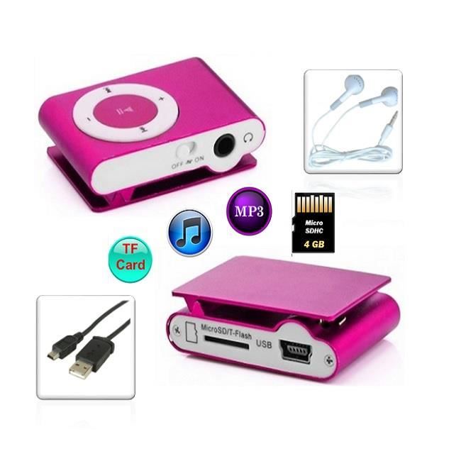 Lecteur Baladeur MP3 Clip (Mini) + carte 4 Gb/Go Kowi® NOIR