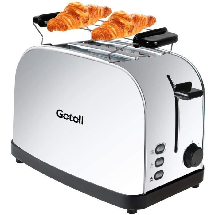 Gotoll Grille Pain Inox Toaster Rétro Petit Croissant 850W Vintage