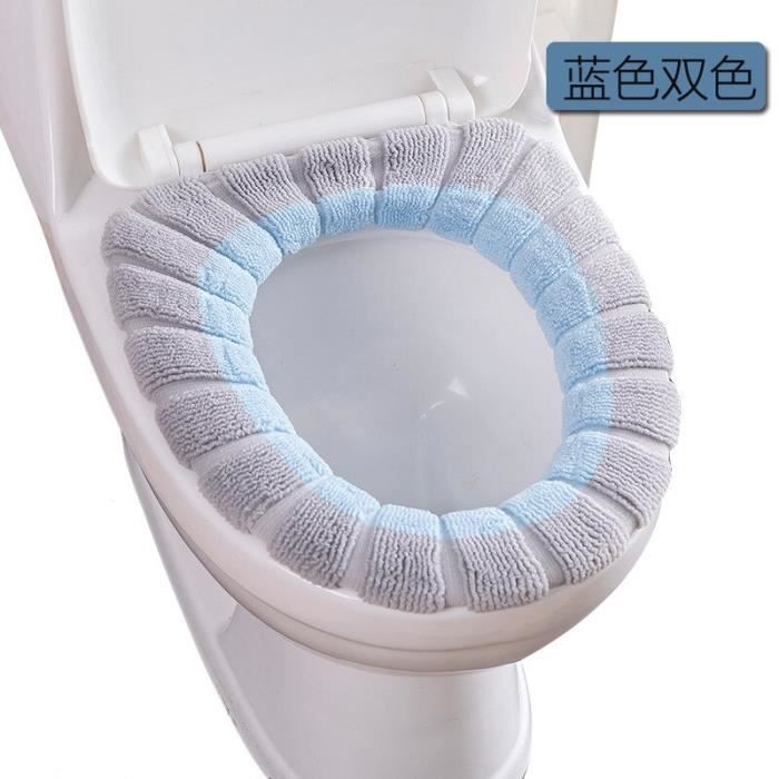 (Blue-2)Housse de siège de toilette chaude lavable avec poignée,  accessoires de toilette, tapis de toilette en peluche douce à ferme