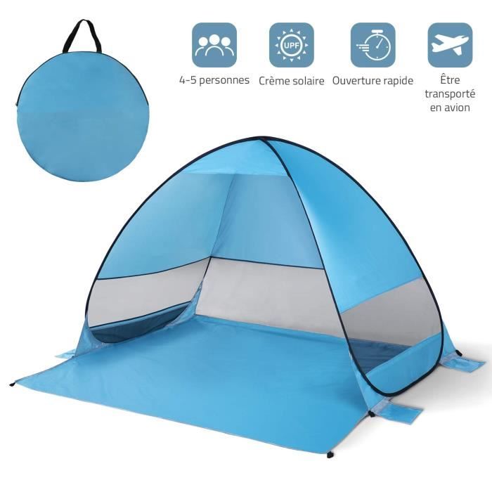 Tente de Plage Pop-up Anti UV 4 ou 5 Personnes Abri Soleil Automatique Montage Instantané Famille Extérieur Portatif pour Plage Camp