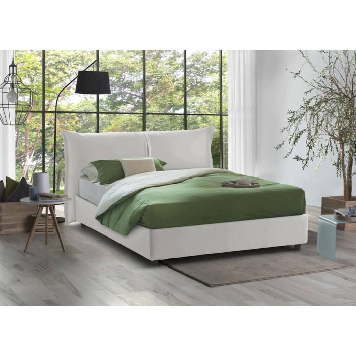 Dmora - Lit double Clelia 205x175h95 cm Blanc Panneau effet bois et Polyester Dmora - Lit double Clelia 205x175h95 cm Blanc Panneau effet bois et Polyester