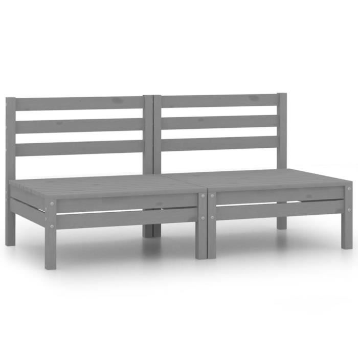 353 OUTDOOR® Mobilier dextérieur Lit de jardin - Best Canapés centraux de jardin 2 pcs Gris Bois de pin massif