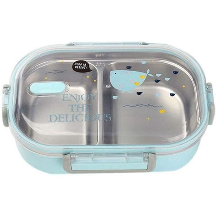 Bento Box Lunch Box alimentaire Conteneur double couche portable avec Compartments fourchette cuillère pour Chopsticks bureau de l'école enfant en bas âge Bleu 