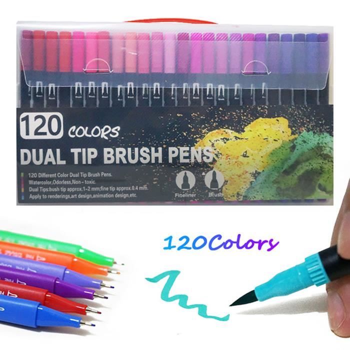 Feutres De Coloriage Feutre Pointe Fine 0 4 Mm Avec Feutre Pinceau Stylos Double Pointe Pour Bullet Journal Manga Note 120 Color Cdiscount Beaux Arts Et Loisirs Creatifs