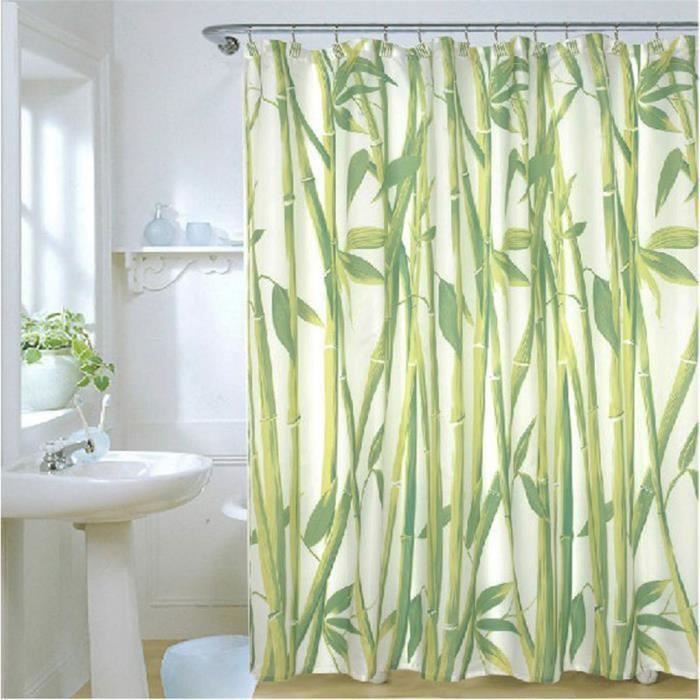 Rideau De Douche En Polyester - Motif Bambou Vert - 90x210 Cm - Imperméable Et Anti-moisissure - Avec Crochets