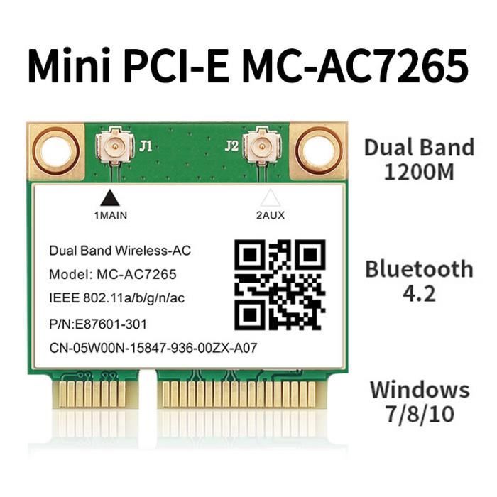 MC-AC7265 Mini PCI-E Card 802.11a/b/g/n/ac Gigabit Dual-band Bluetooth 4.2 Scheda di rete wireless 1200M 2.4/5G Mini PCI E Scheda di rete a mezza altezza per win7/win 8/win 10