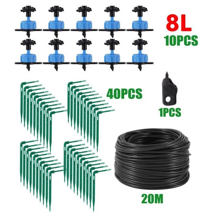 Kit D'irrigation Goutte à Goutte 50 Pièces - Goutteurs Flèche Incurvés Pour Tuyau PVC 3mm - Arrosage Jardin, Serre, Plantes En Pot - Débit 8L/h