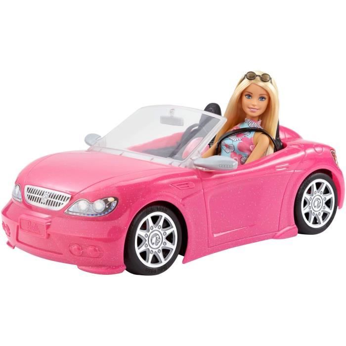 Barbie Voiture Cabriolet Rose, décapotable avec deux sièges noirs
