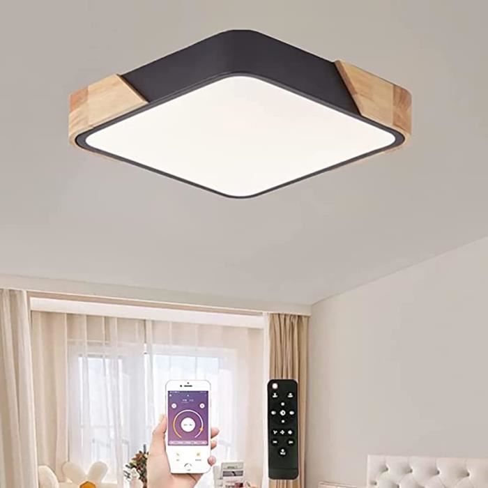Plafonnier LED 30cm 24W 4000K Noir - Design Bois Moderne - Pour Salon, Chambre, Cuisine