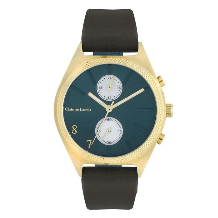 Montre Homme Christian Lacroix à Quartz Cadran Vert 40 mm Et Bracelet Noir En Cuir CLMS1805