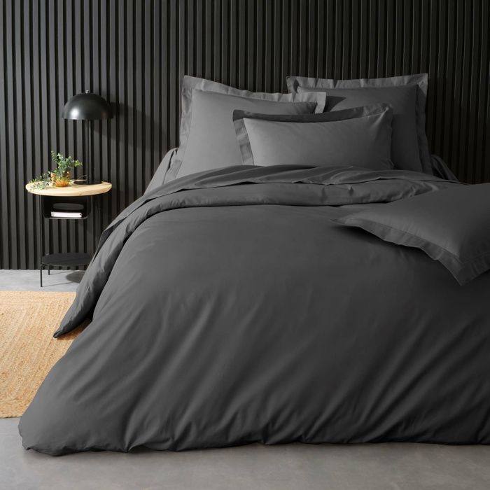 Housse de couette 2 personnes 260 x 240 cm – Percale de coton 78 fils – Acier