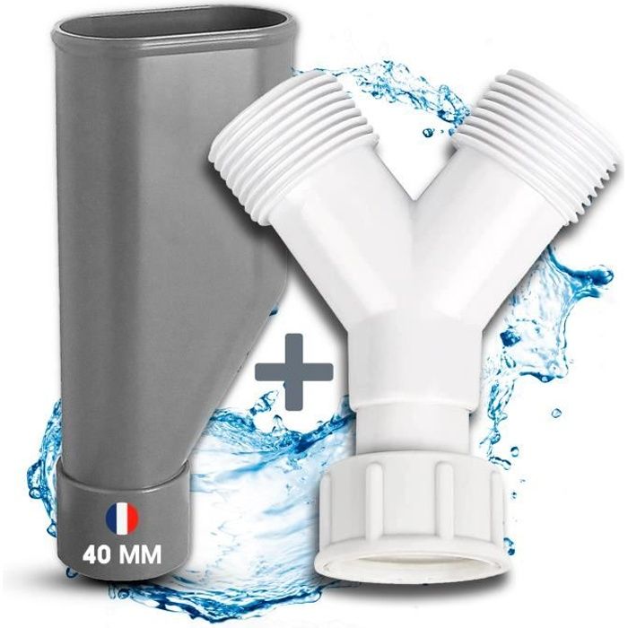 Entonnoir Double Evacuation Machine à Laver PVC Ø40mm + Raccord Y Vanne 3 Voies Lave Linge