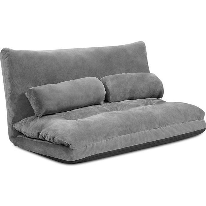 GIANTEX Canapé Convertible de Sol 2 Places avec 2 Oreillers Dossier Réglable à 6 Positions 90°-180° Housse en Velours Amovible Gris GIANTEX Canapé Convertible de Sol 2 Places avec 2 Oreillers Dossier Réglable à 6 Positions 90°-180° Housse en Velours Amovible Gris