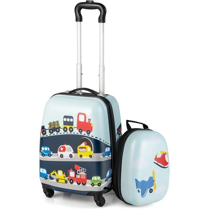 GOPLUS Valise Enfant 18” à Roulettes avec Sac à Dos 12”, Motif  Mignon,Surface Etanche,Hauteur de Poignée Réglable pour Garçon/Fille