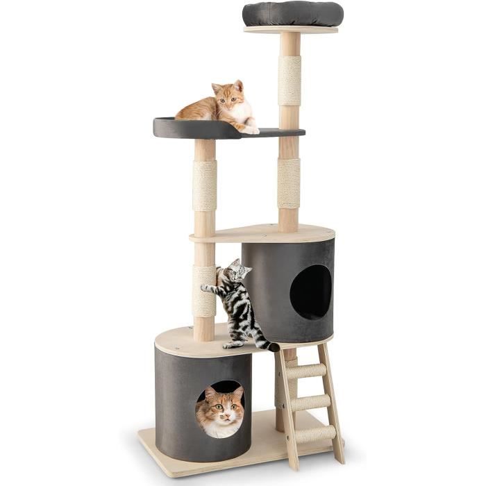Meilleurs prix pour GOPLUS Arbre à Chats 161 CM, 5 Niveaux, avec Colonnes à Gratter en Sisal, Perchoir Supérieur et 2 Condos Confortables, Gris et