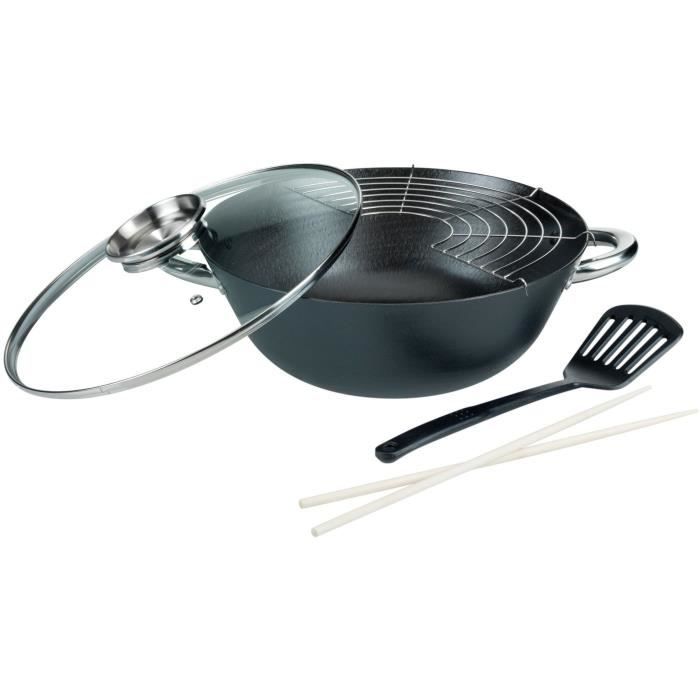 Wok multifonction 5 pièces GSW 860956 Fonte d'acier 32 cm Tous feux dont induction