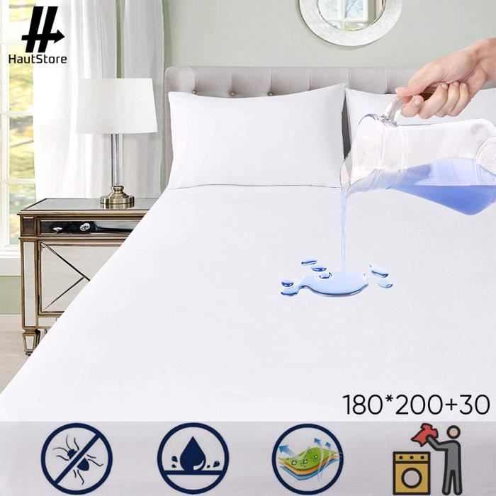 Protège Matelas 180 x 200 cm - avec Bonnet 30cm- Imperméable - Alèse en Coton Respirante Hypoallergénique et Anti-Acariens