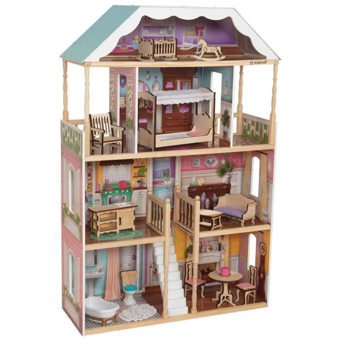 KidKraft - Maison de poupées en bois Charlotte avec 14 accessoires inclus - EZ Kraft