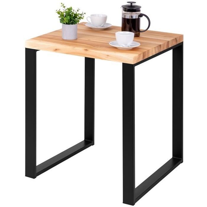 lamo manufaktur table haute de cuisine - mange debout - table de bar - 60x60x76 cm - noir - modèle modern - frêne naturel