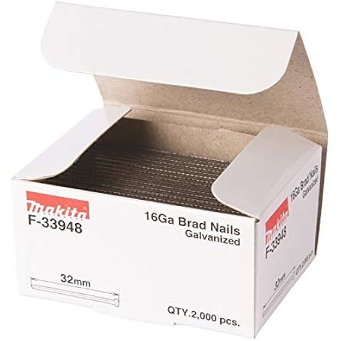 Clous brads T16 Ga galvanisés Long. 32mm 2000 pcs MAKITA F 33948