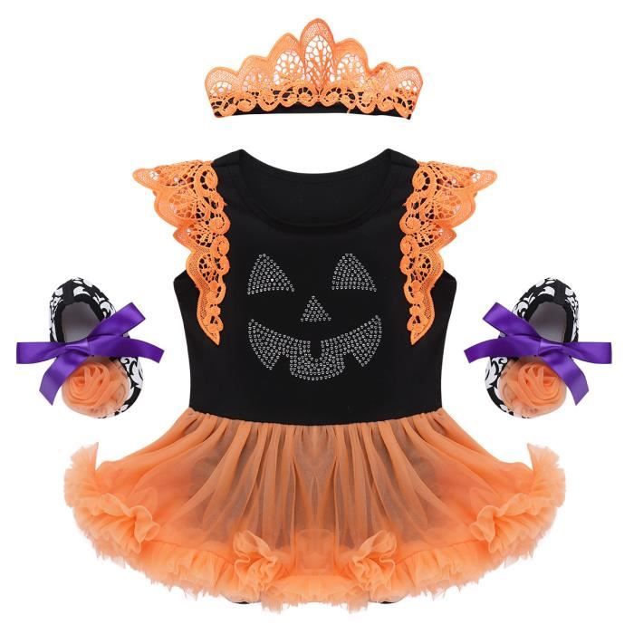 Grenouillère Halloween pour bébé garçon et fille avec capuche citrouille