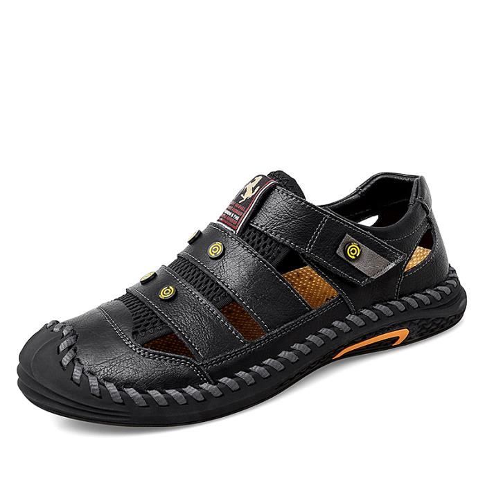 Sandales Randonnée Homme Cuir - Fermées Bout - Antidérapantes - Quick Dry - Pour Plage/Sport