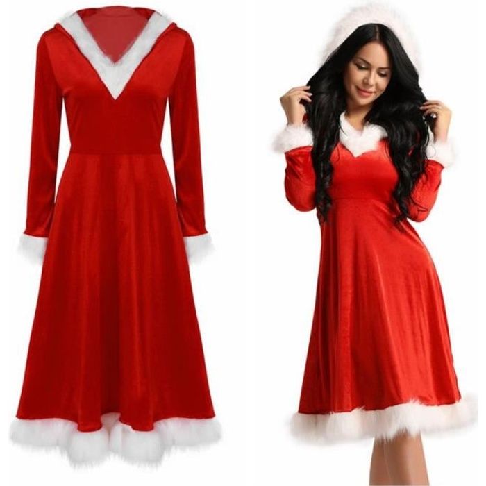 YIZYIF Déguisement Mère Noël Femme Adulte Cosplay Robe Noël à Capuche
