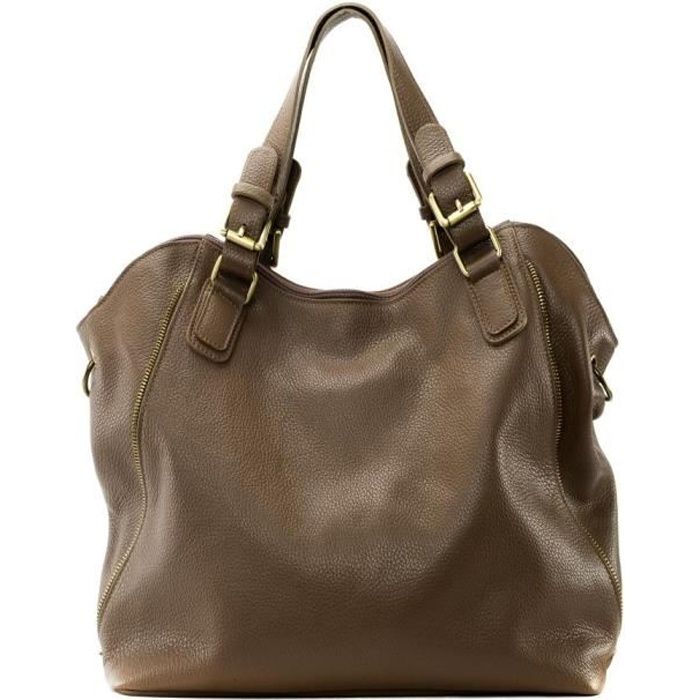 Sac à main en cuir italien Camelia Taupe foncé Achat / Vente Sac à main en cuir italien