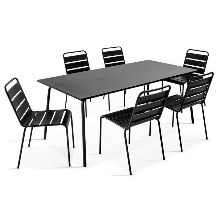 Ensemble table de jardin et 6 chaises en métal noir Palavas Oviala