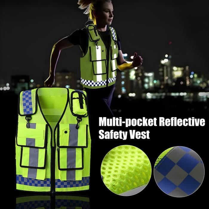 Gilets réfléchissants pour adultes, gilets fluorescents en tissu Oxford  600d - Gilets fluorescents pour moto, jogging, course, promenade de chien,  randonnée