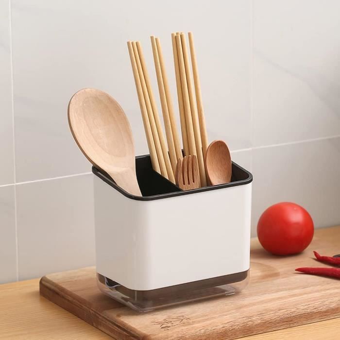 Organisateur de cuisine multifonctionnel, égouttoir en plastique pour couverts, porte-couteaux et ustensiles,Blanc et argent, 23*16*25cm | Leroy Merlin
