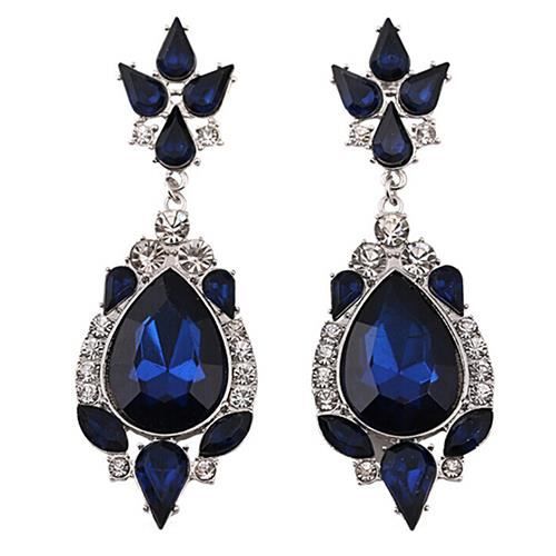 Boucles D'oreilles Pendantes En Cristal De Bohême Bleu - Marque 