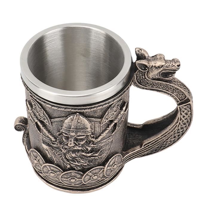 Syfunlv Chope à bière,chope à bière en acier inoxydable, chope nordique viking,récipient à boisson avec poignée,chope à bière 3D de 600 ml,15 cm de long,cadeaux pour la fête des pères Syfunlv Chope à bière,chope à bière en acier inoxydable, chope nordique viking,récipient à boisson avec poignée,chope à bière 3D de 600 ml,15 cm de long,cadeaux pour la fête des pères